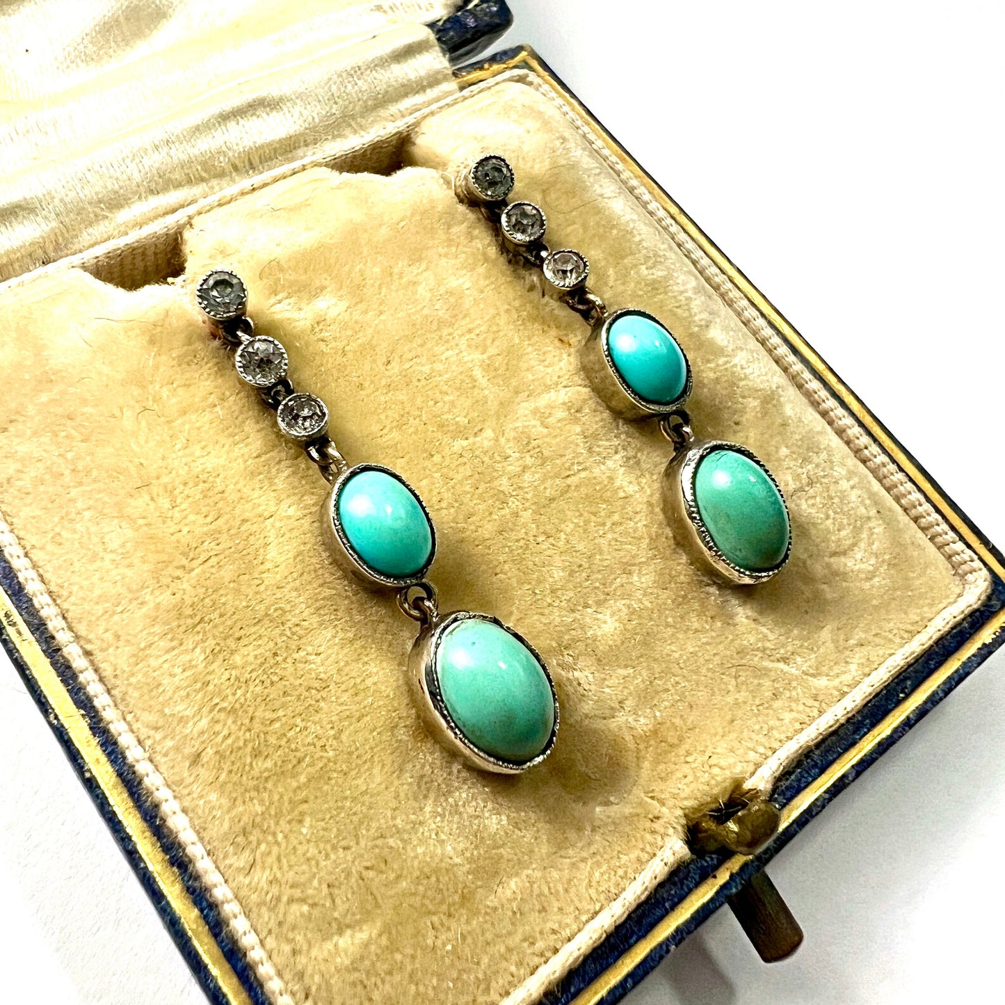 Victorian Gold and Silver Turquoise Paste Diamond Earrings