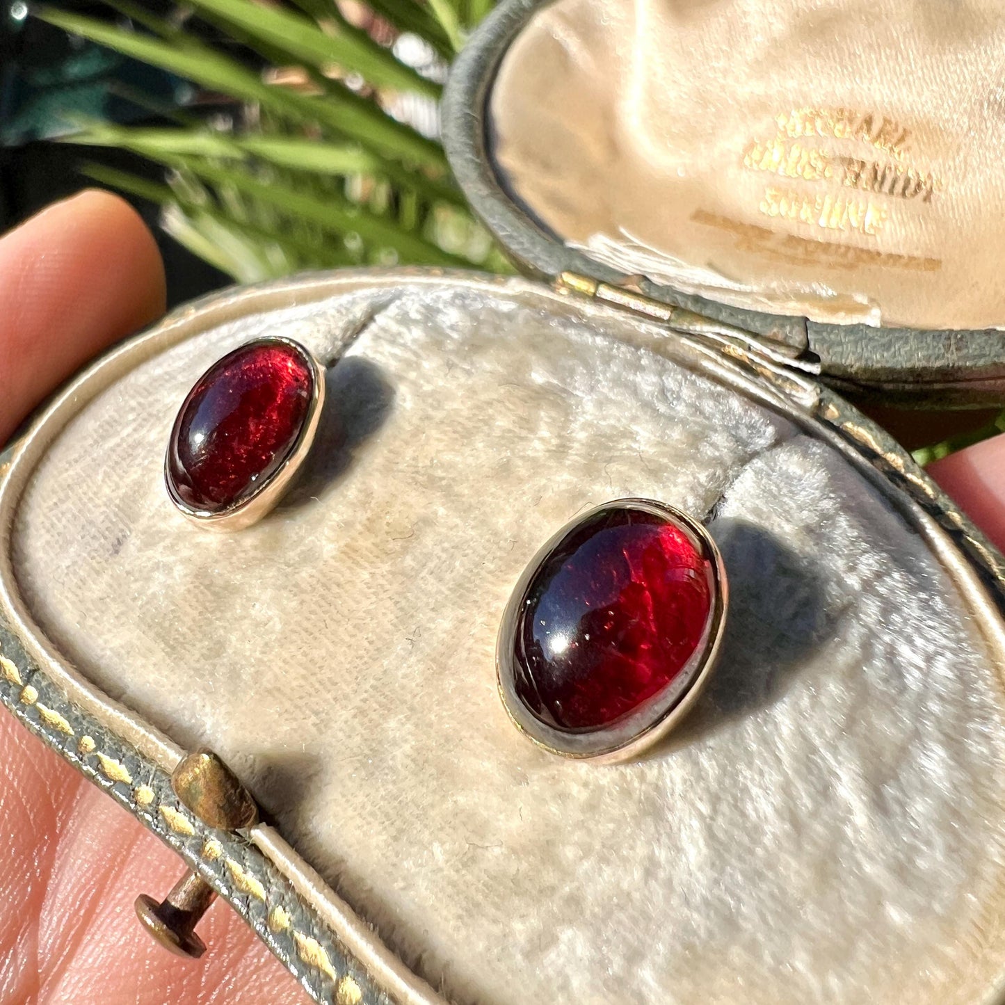 Victorian 9CT Gold Garnet Cabochon Stud Earrings
