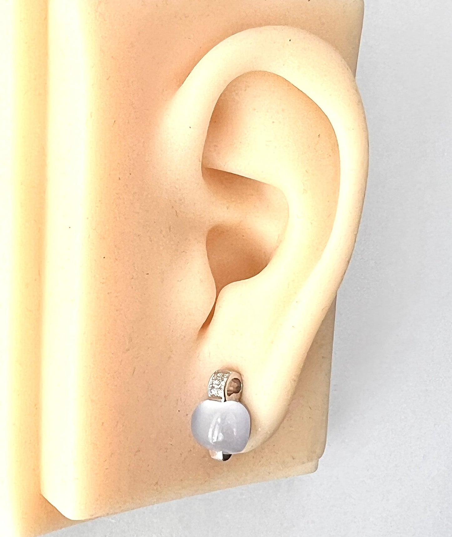 Vintage 18CT White Gold Diamond Chalcedony Earrings