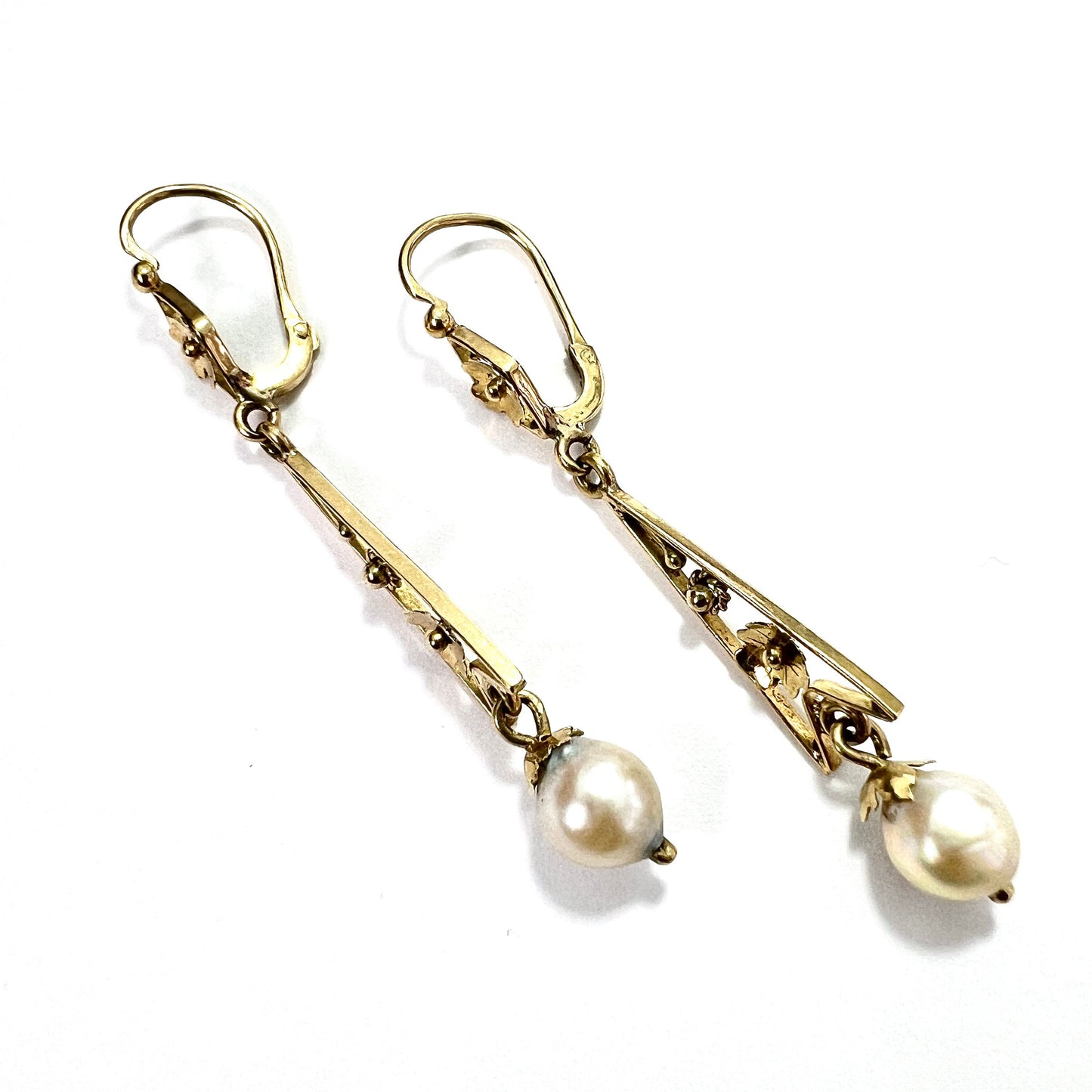 Edwardian 9CT Gold Pearl Drop Earrings
