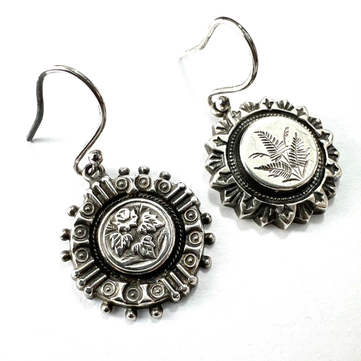 Victorian Aesthetic Period Botanical Mismatch Silver Earrings