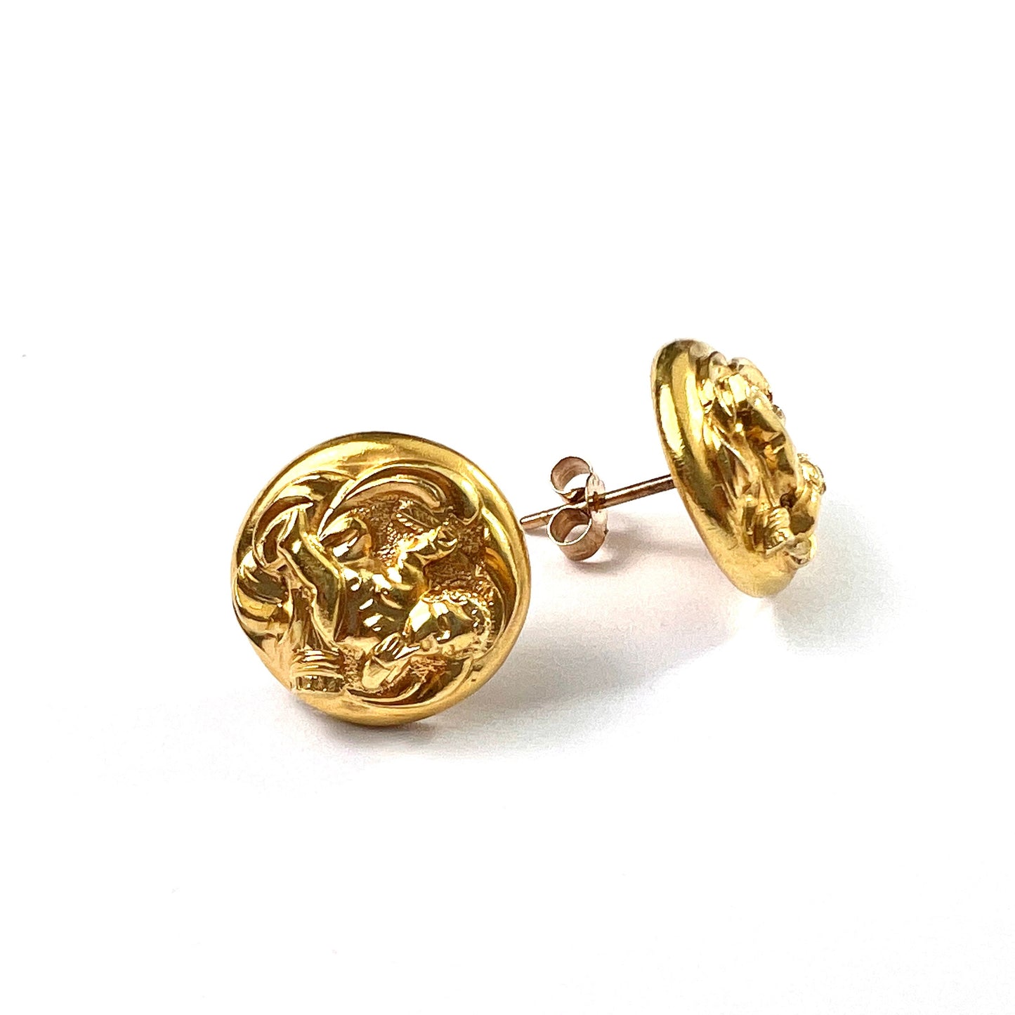 Victorian 15CT Gold Cherub Button Stud Earrings