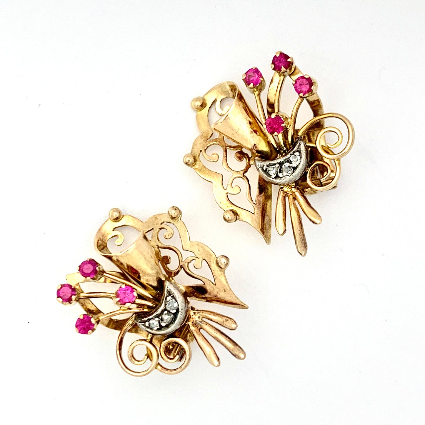 Vintage 18CT Gold Ruby and Diamond Ear Clips