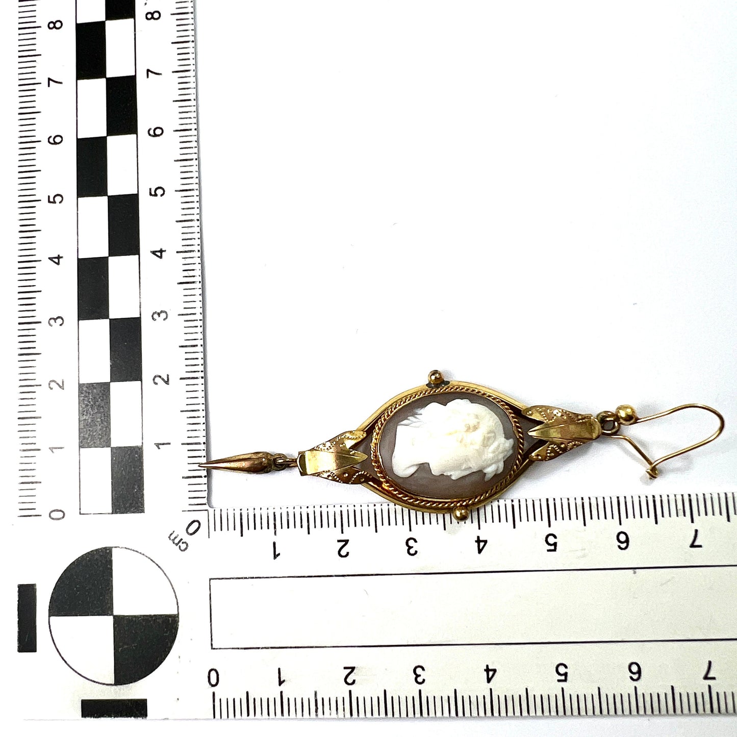 Victorian 9CT Gold Wires Pinchbeck Cameo Long Drop Earrings