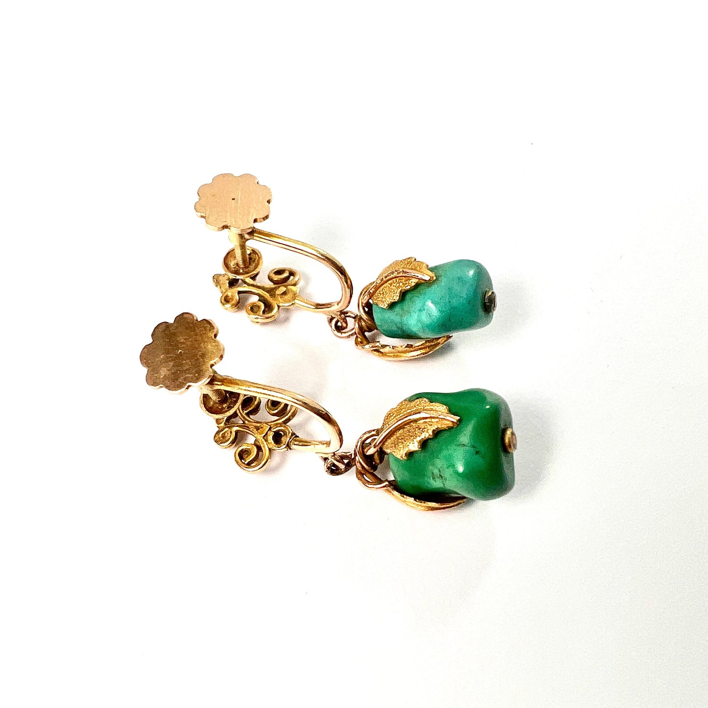 Victorian 12CT Gold Turquoise Nugget Screwback Earrings