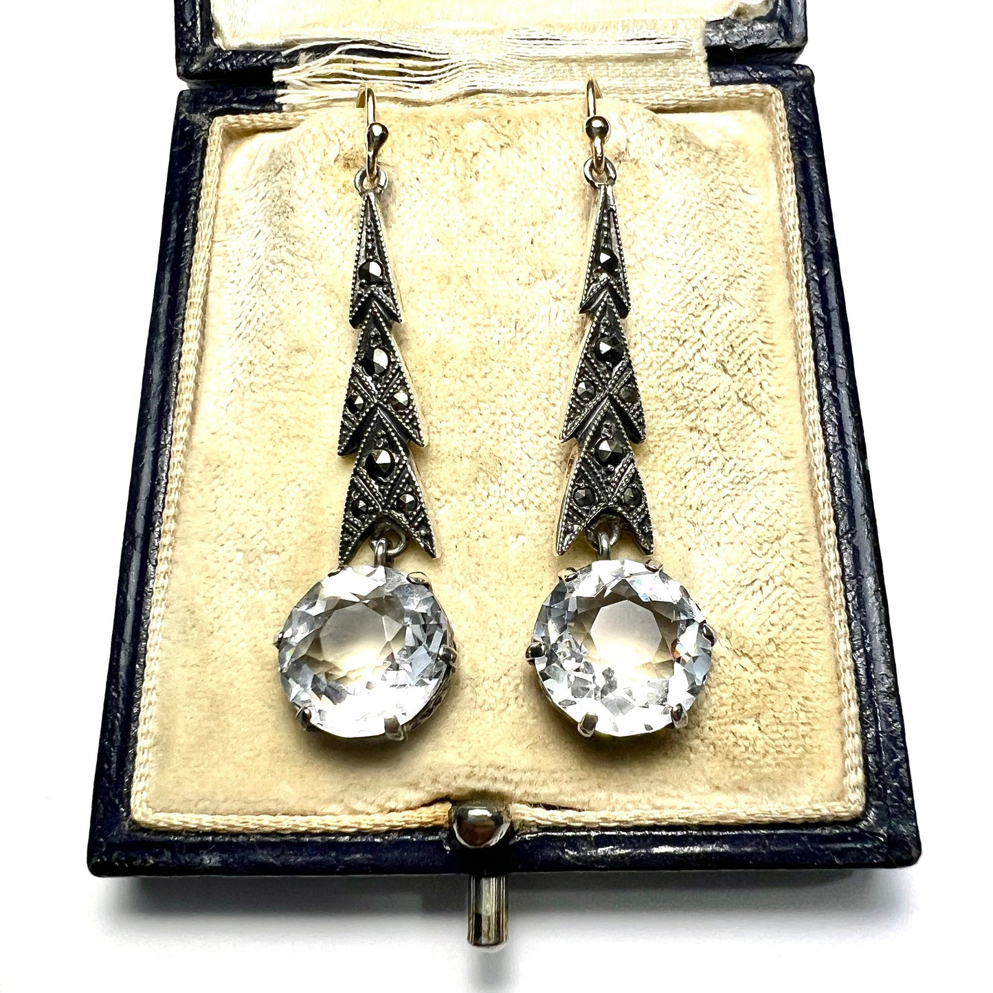 Vintage Art Deco 9CT Gold and Silver Zircon Marcasite Earrings