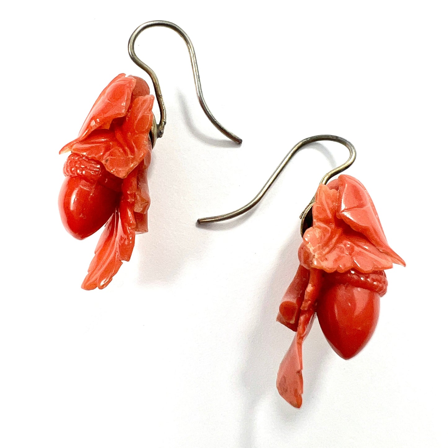 Victorian Coral Celluloid Acorn Earrings