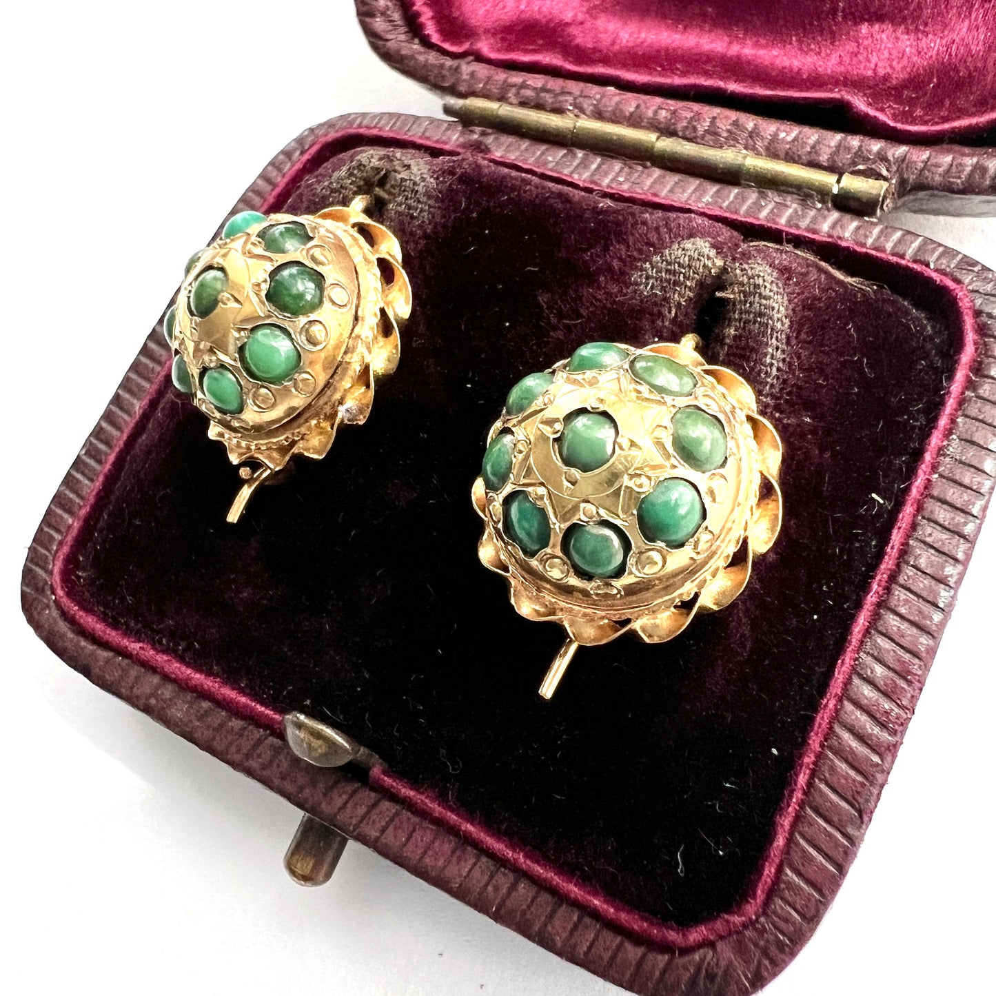 Victorian 18CT Gold Turquoise Cluster Dome Earrings