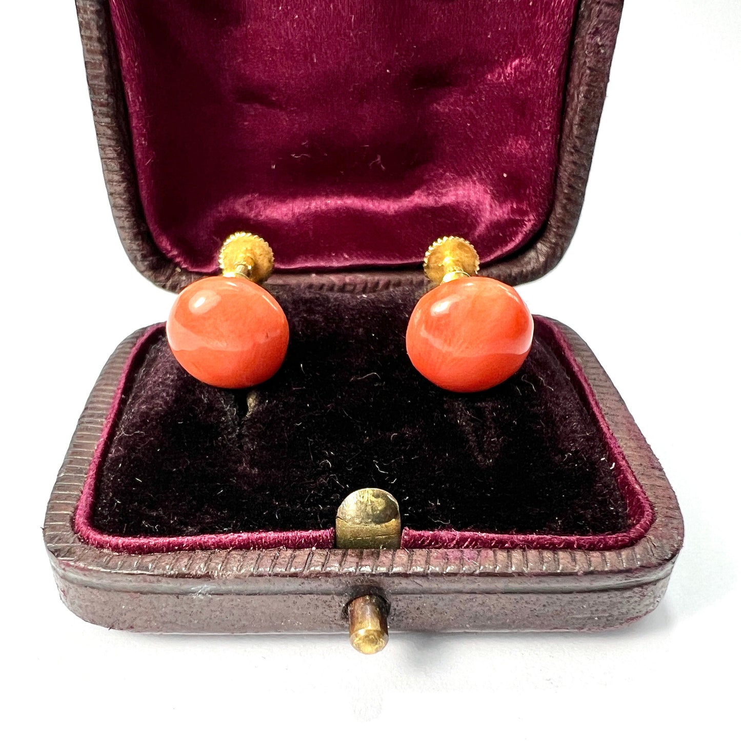 Antique 9CT Gold Coral Screwback Earrings
