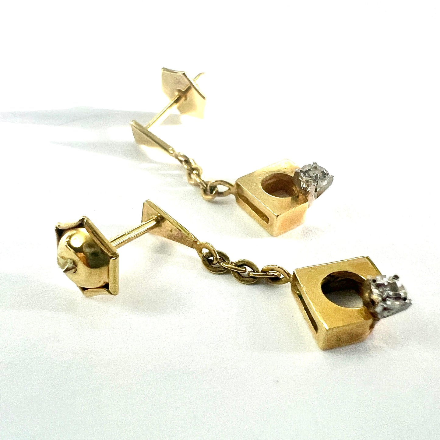 Vintage 9CT Gold Diamond Chain Drop Earrings
