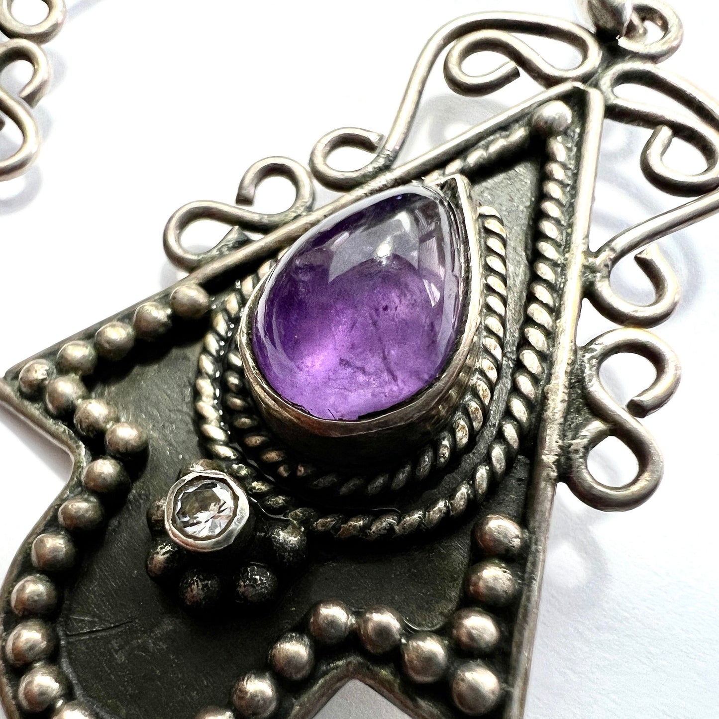 Vintage Indian Amethyst Silver Drop Earrings