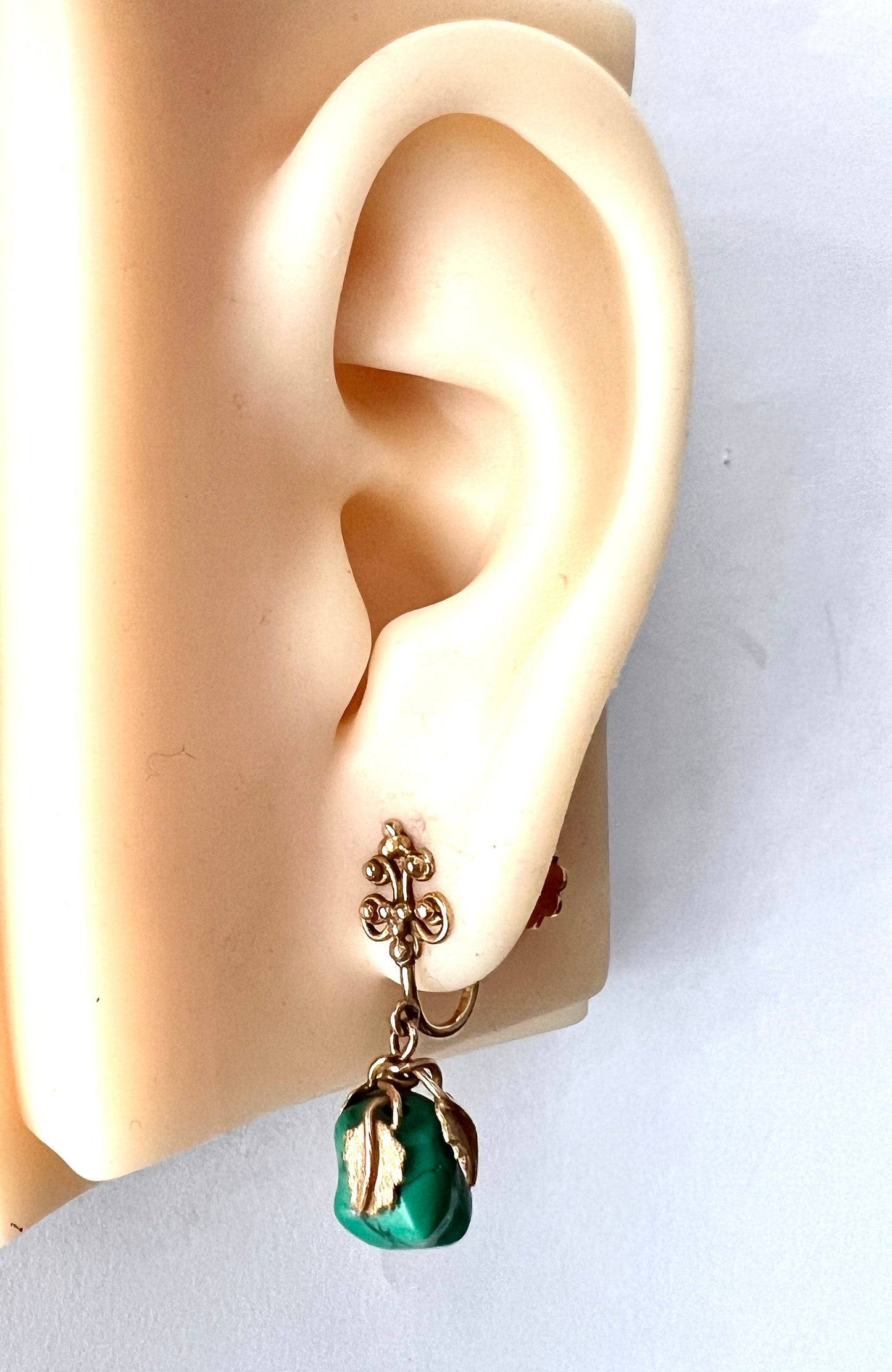 Victorian 12CT Gold Turquoise Nugget Screwback Earrings