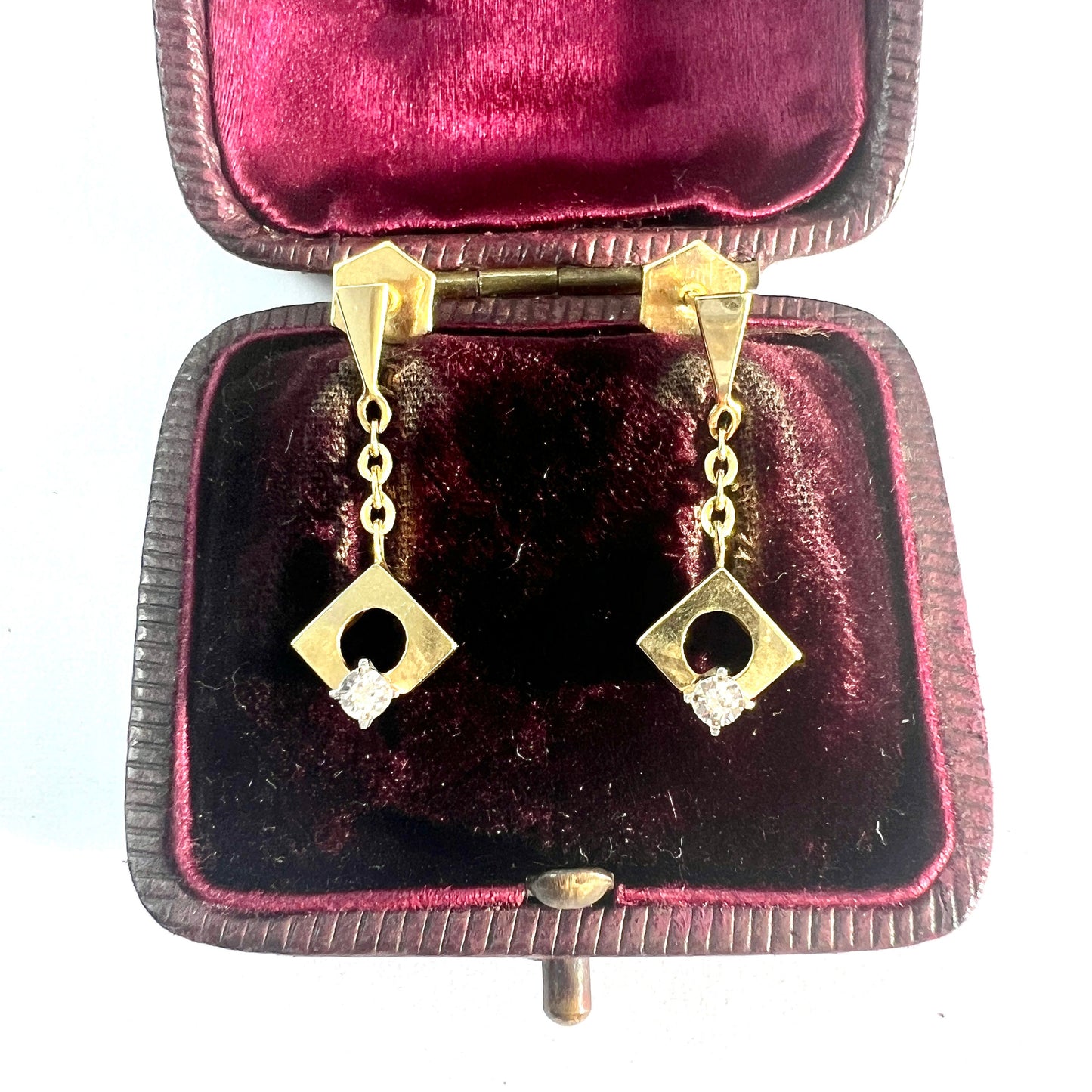 Vintage 9CT Gold Diamond Chain Drop Earrings