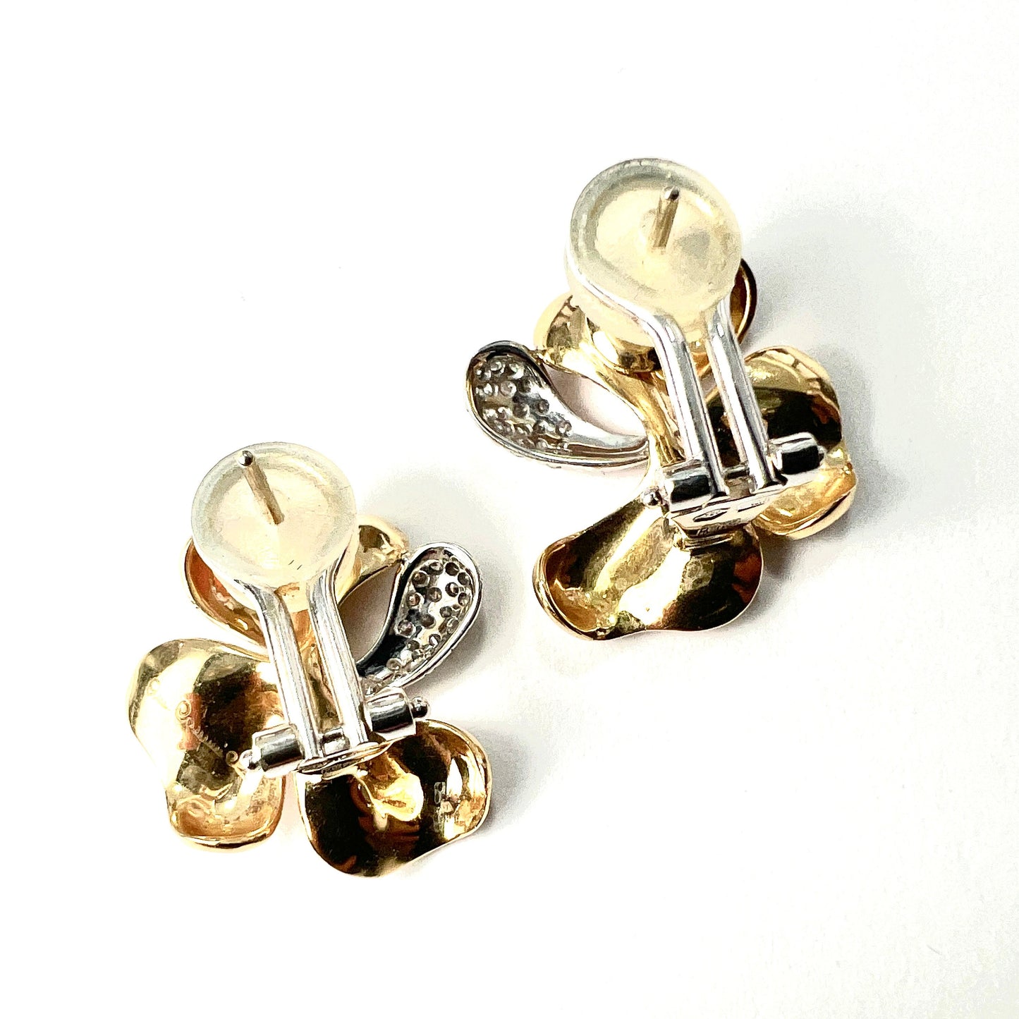 Vintage 18CT Gold Diamond Clover Earrings by Annamaria Cammilli