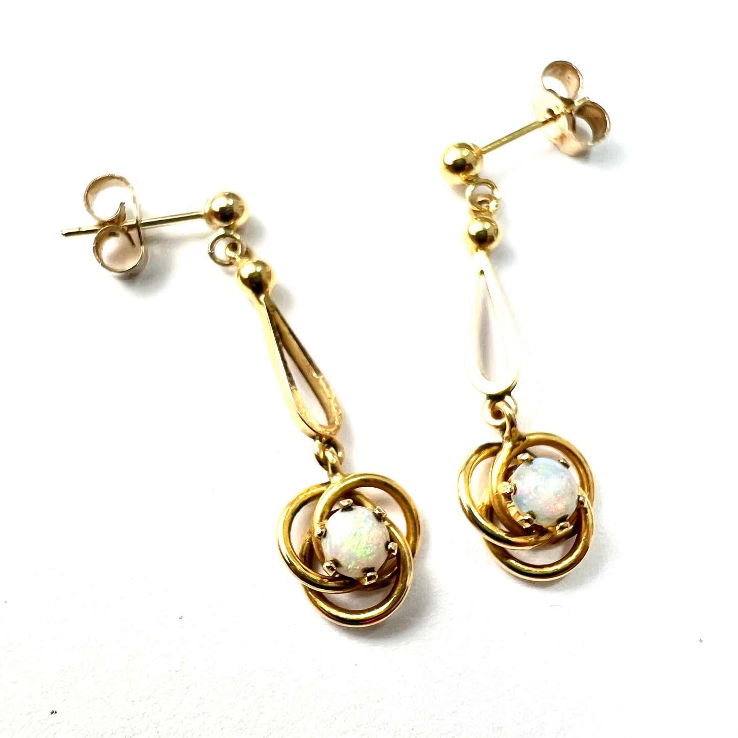 Vintage 9CT Gold Knot Opal Teardrop Earrings
