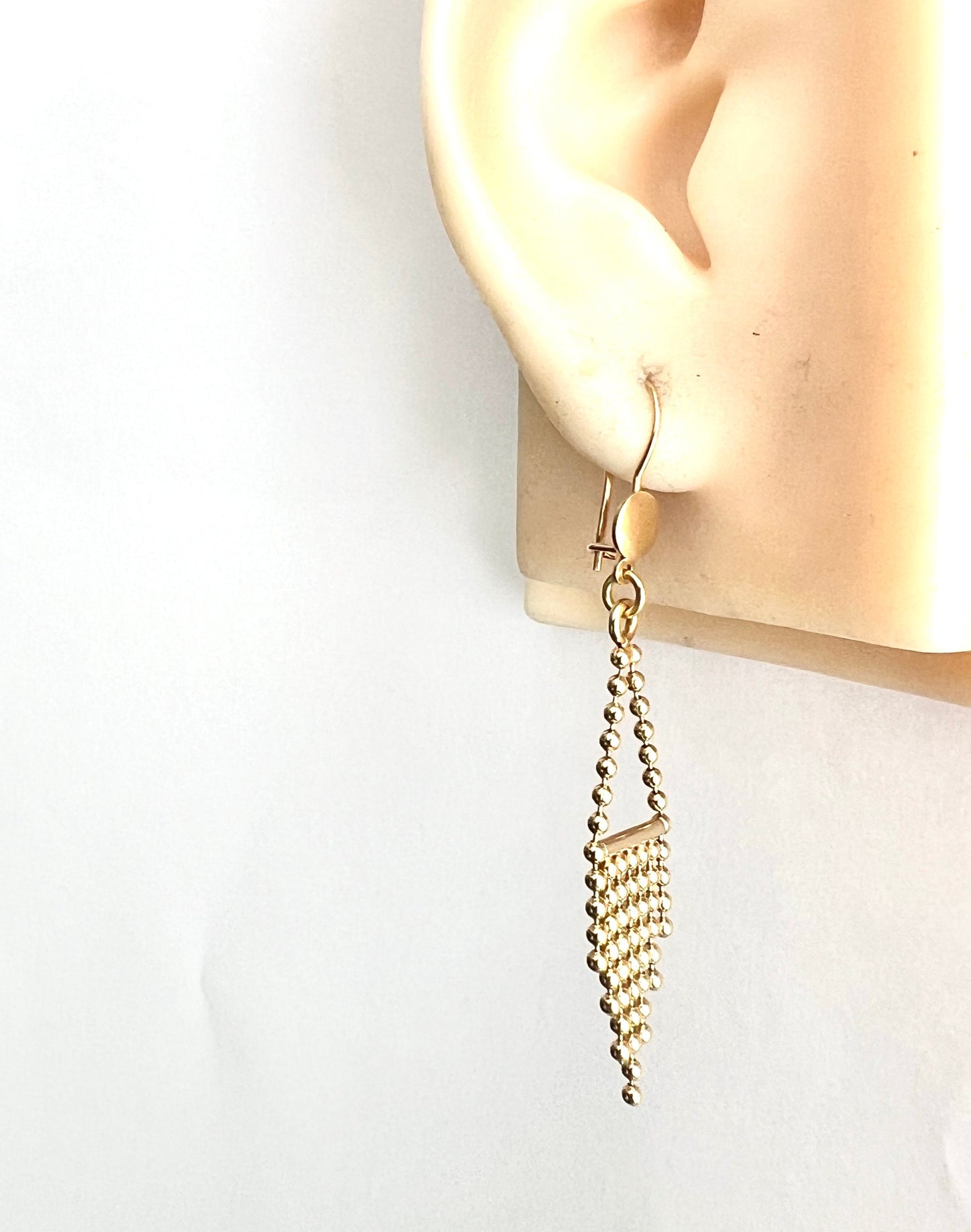 Vintage Solid 18CT Gold Modernist Fringe Drop Earrings