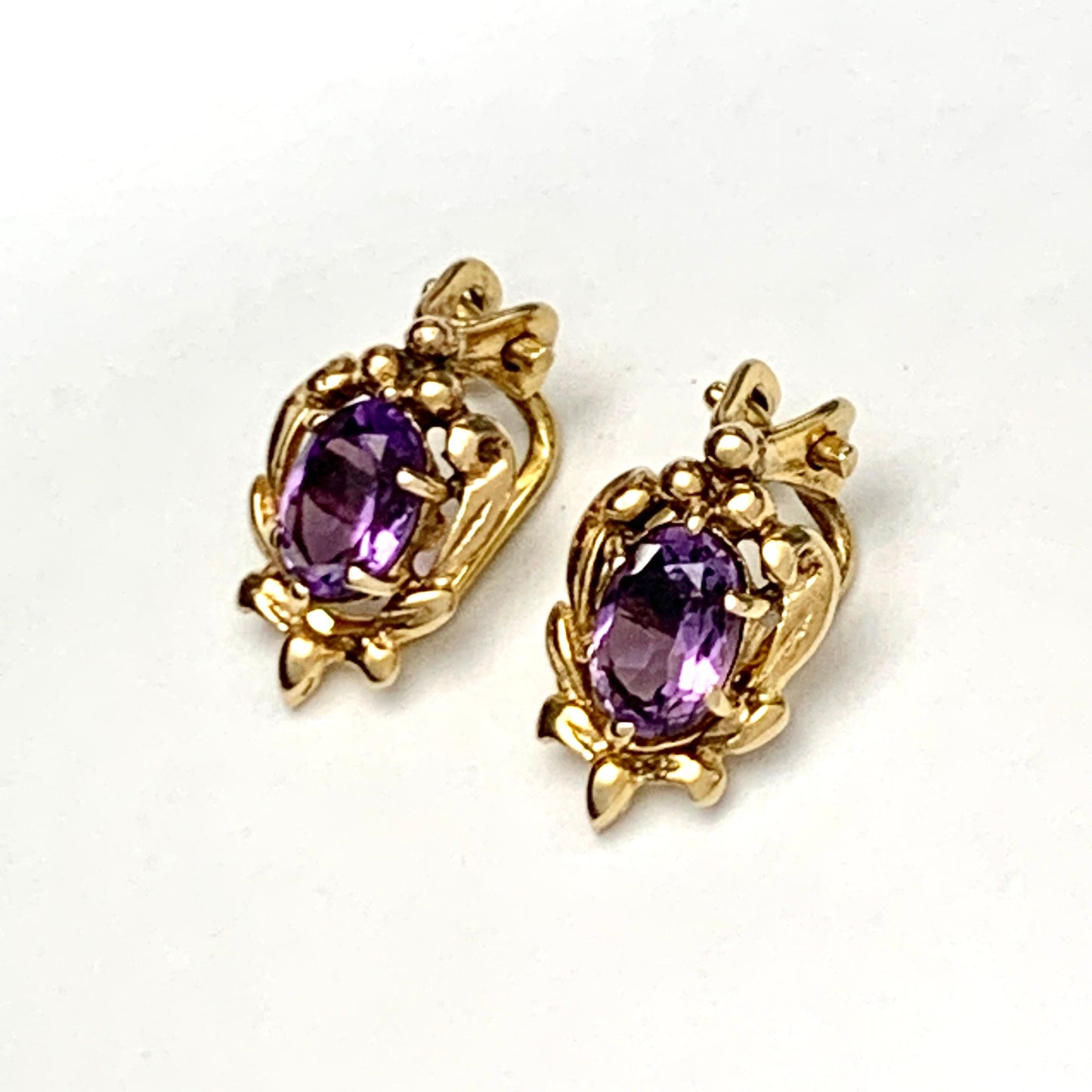 Vintage 9CT Gold Amethyst Ear Clips