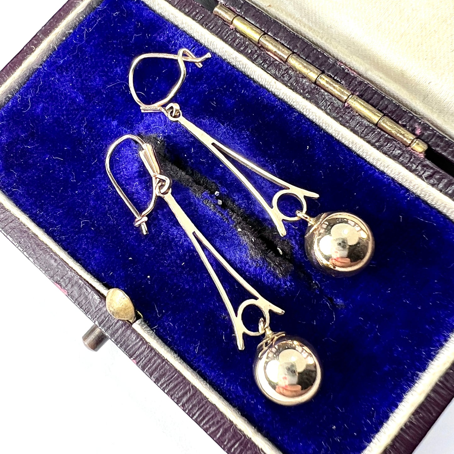Vintage 9CT Gold Long Ball Drop Earrings