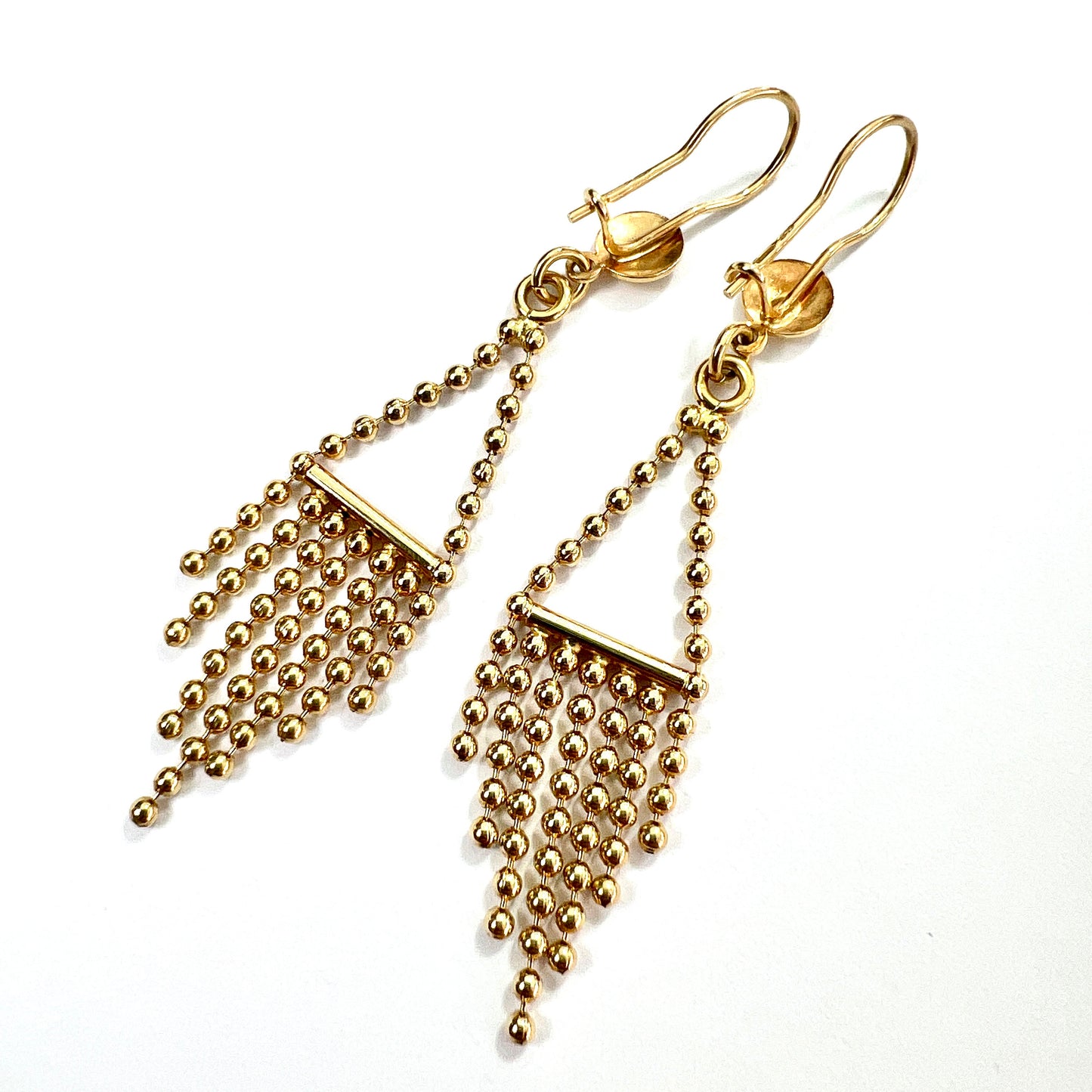 Vintage Solid 18CT Gold Modernist Fringe Drop Earrings