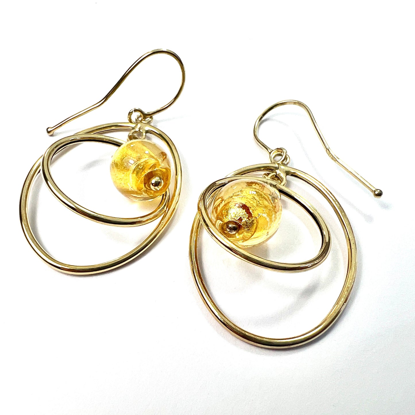 Vintage 9CT Gold Venetian Glass Circle Earrings