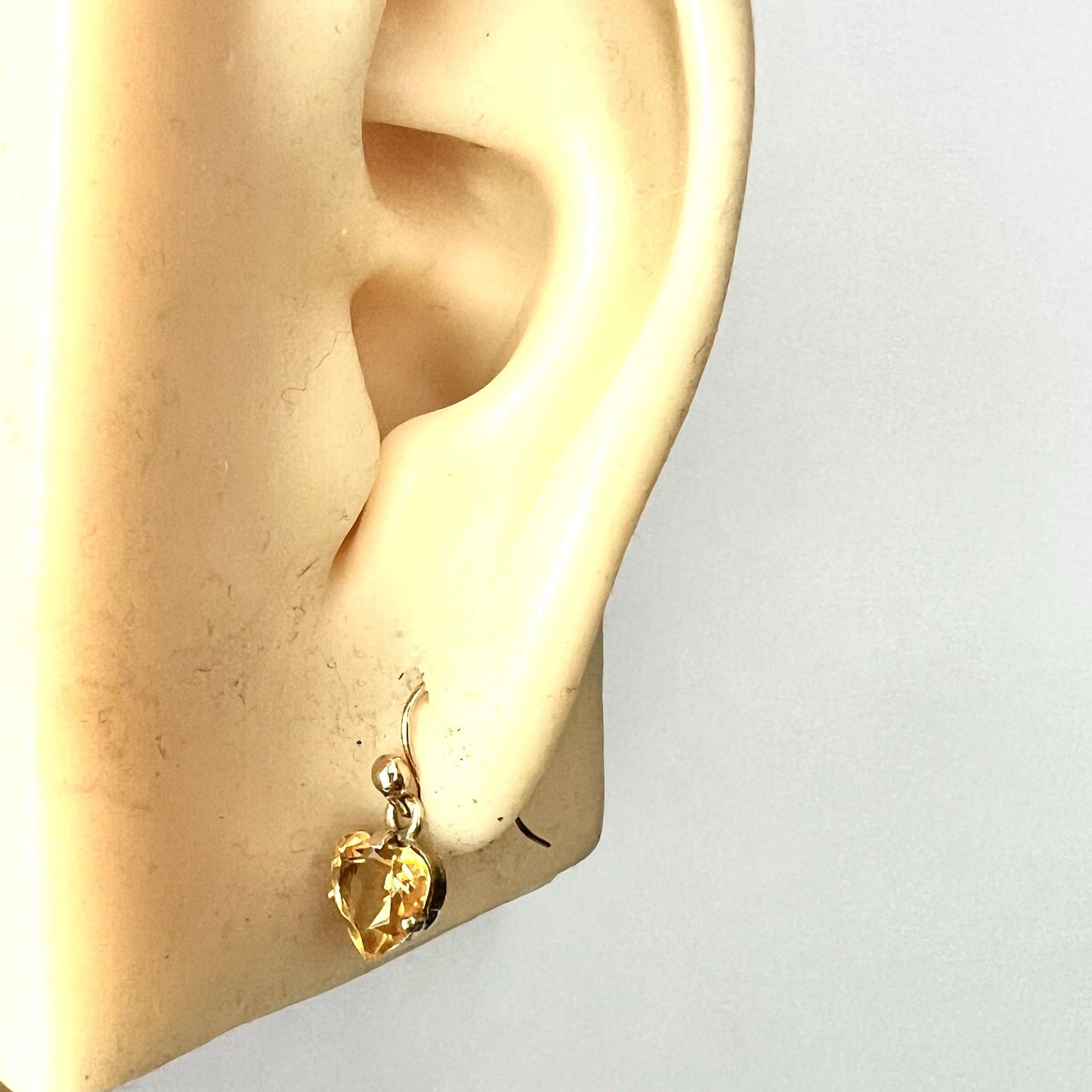 Tiny Vintage Deakin & Francis 9CT Gold Citrine Heart Drop • Single Earring