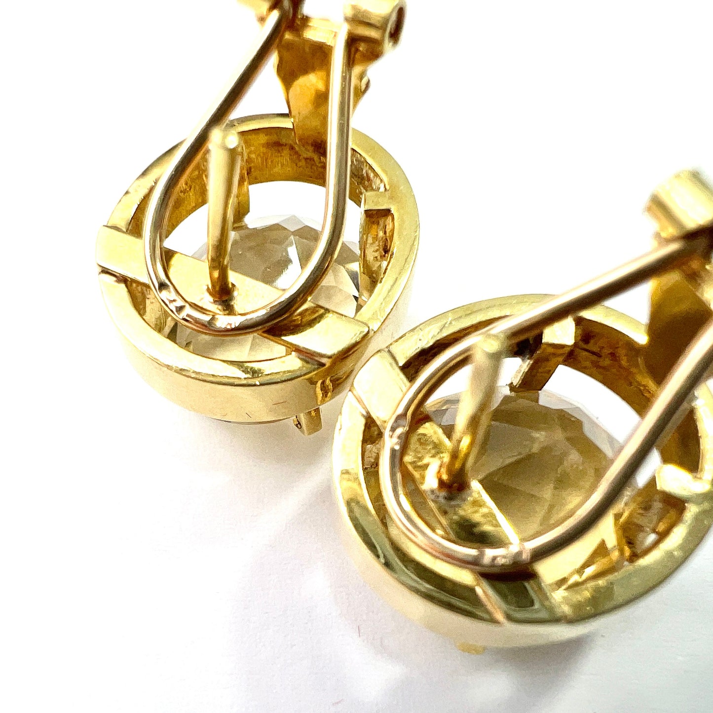 Vintage 18CT Gold Citrine Omega Earrings