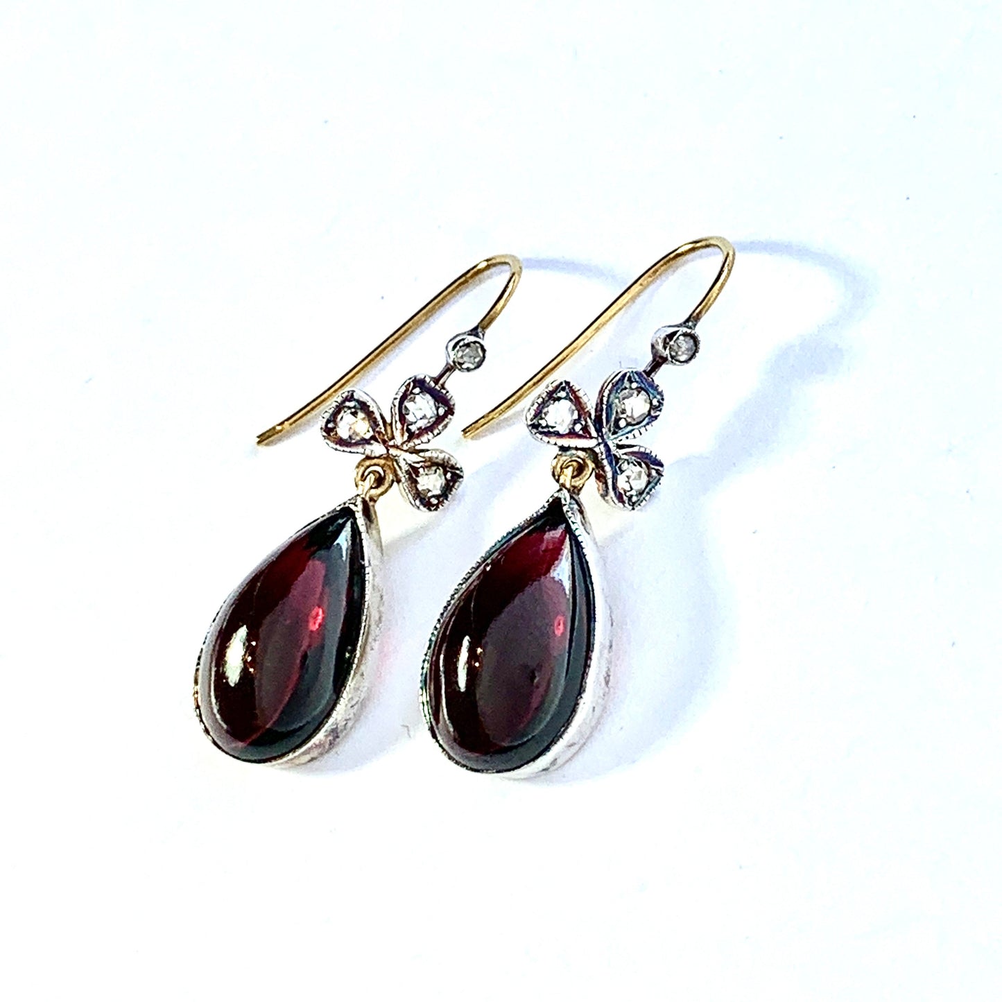 Victorian Style Rose Cut Diamond and Garnet Teardrop Earrings