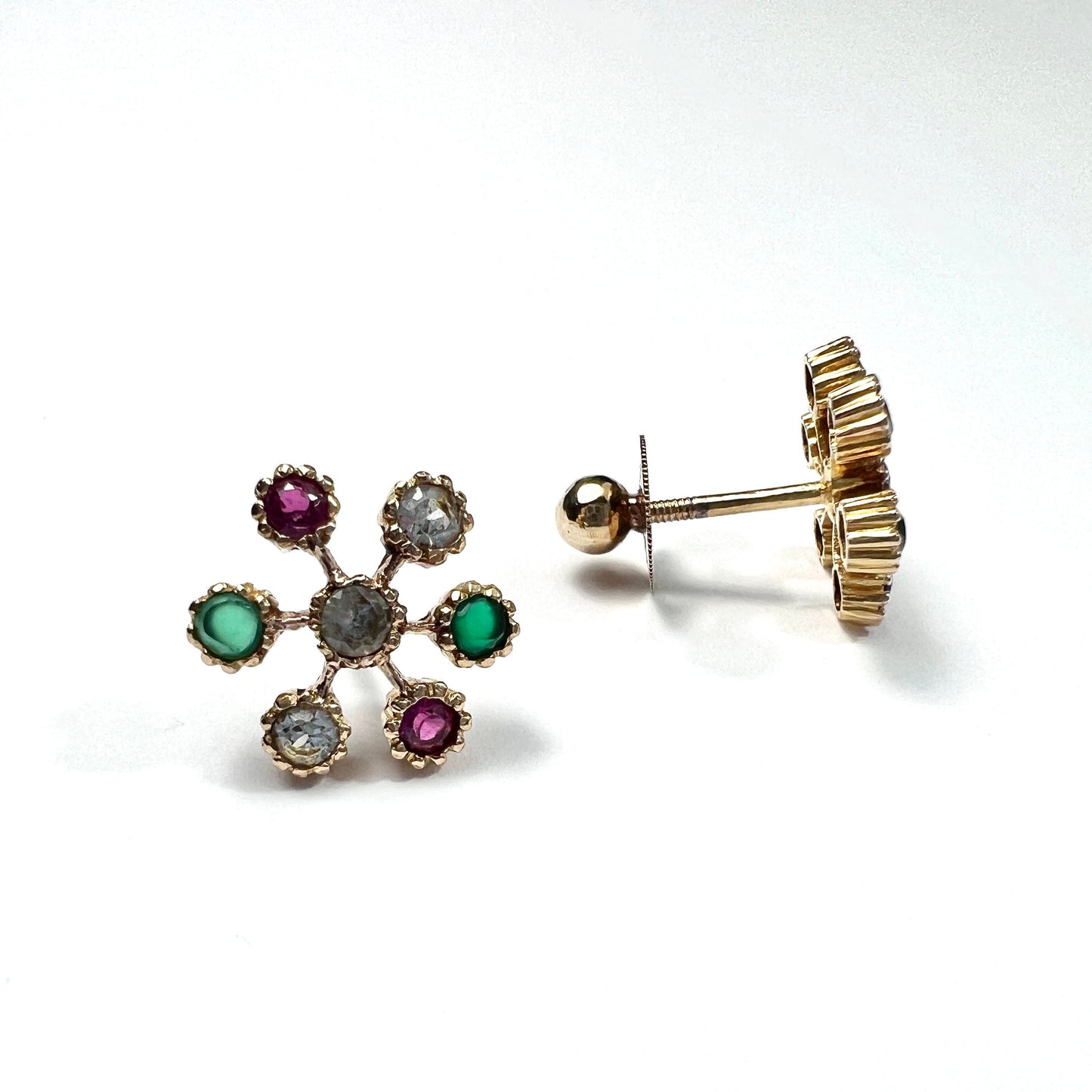 Vintage 18CT Gold Gemstone Sputnik Earrings