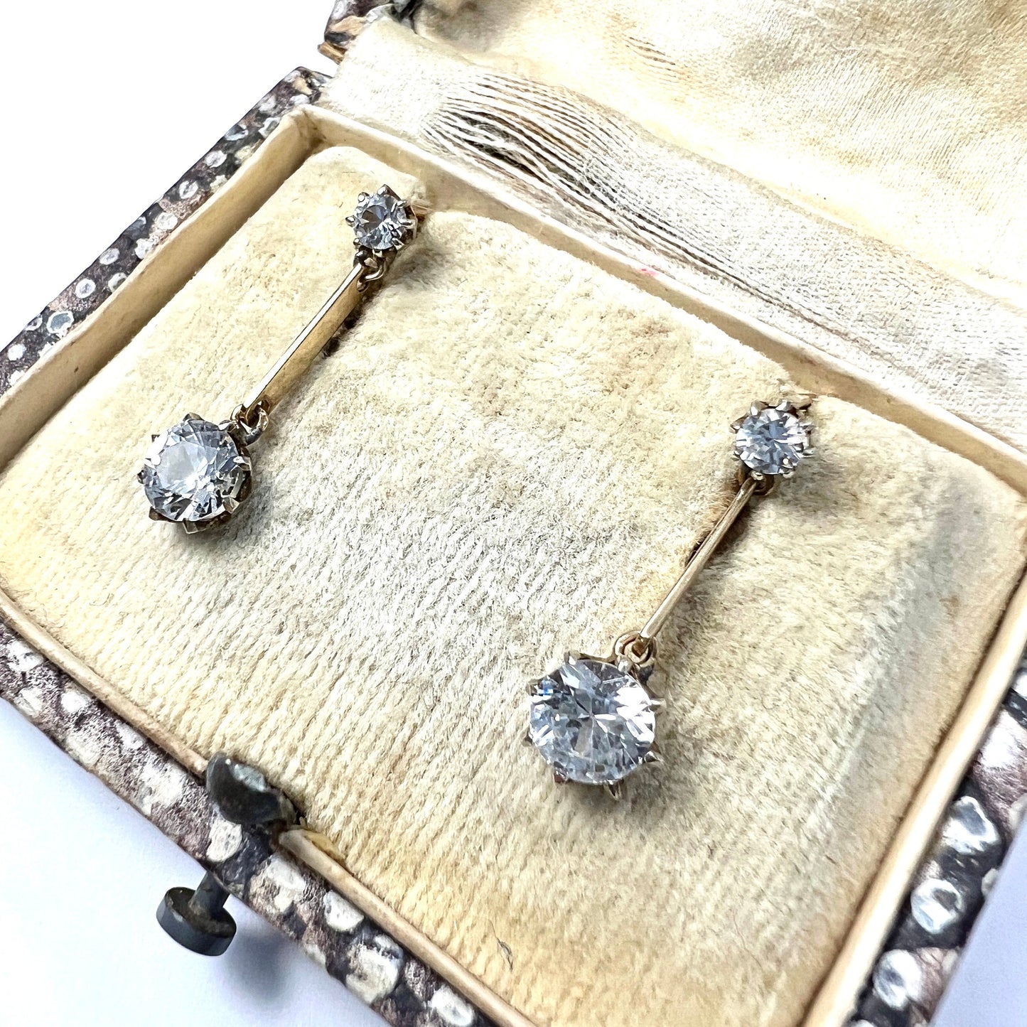 Vintage 9CT Gold Zircon Drop Earrings