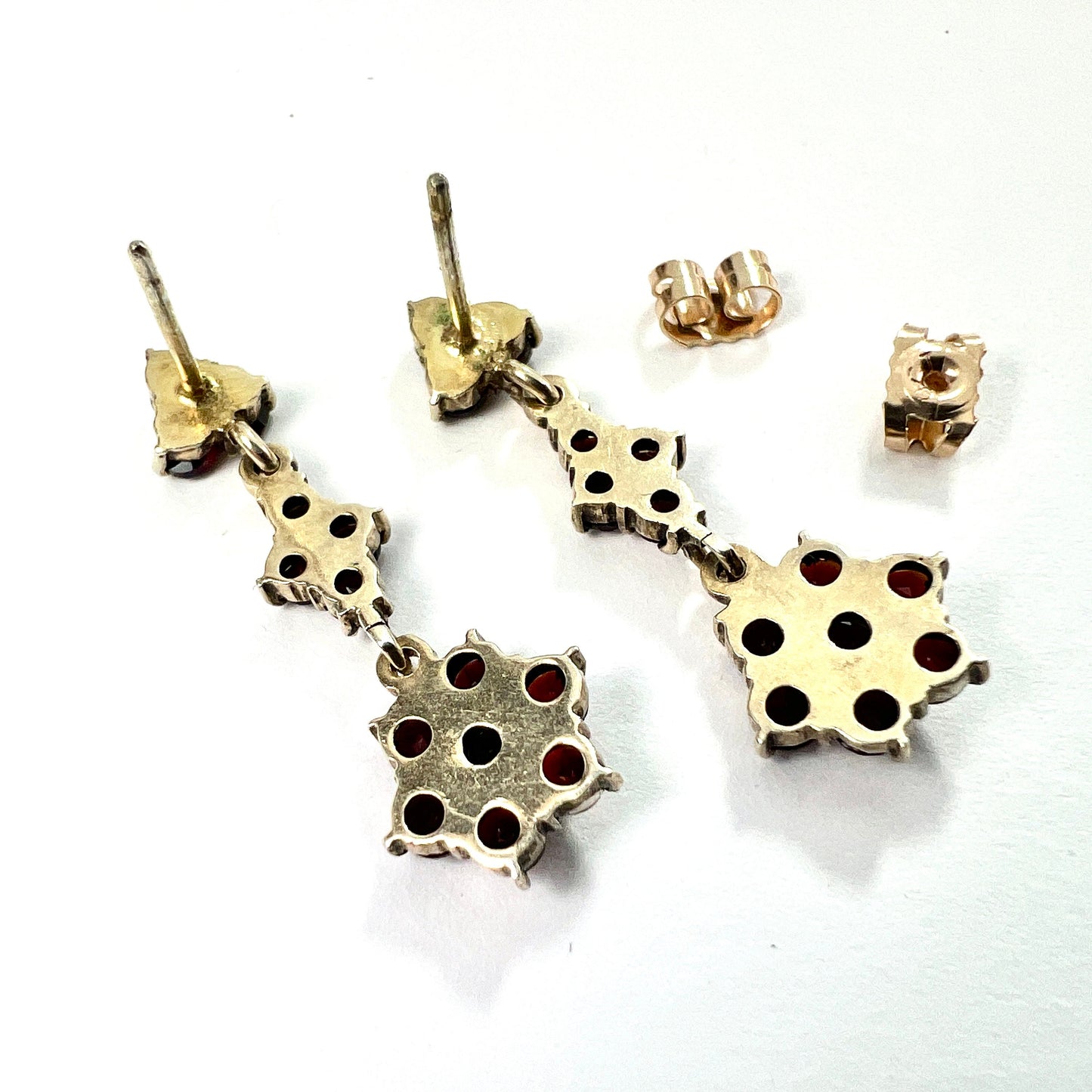Vintage Bohemian Garnet Flower Cluster Drop Earrings