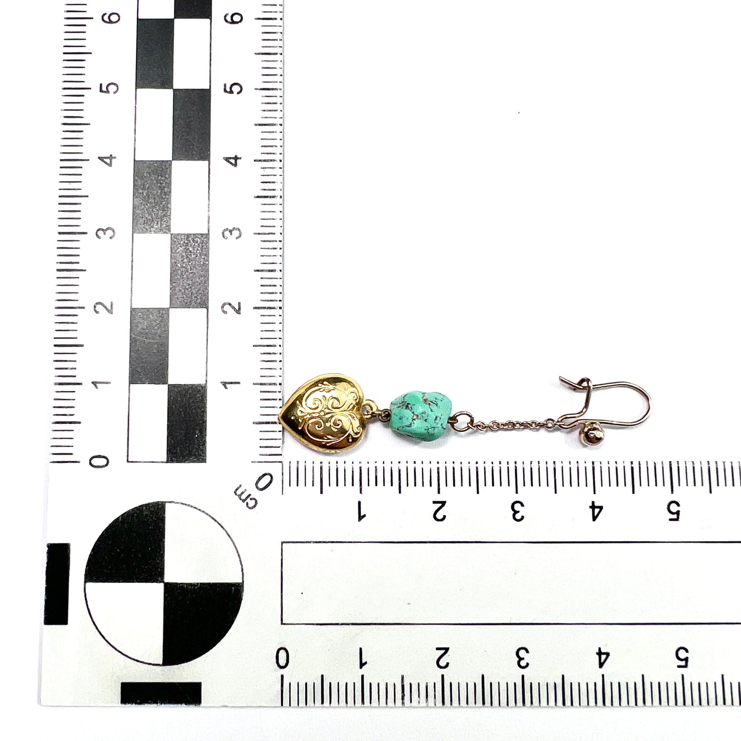 Vintage 9CT Gold Chain Drop Turquoise Heart Earrings