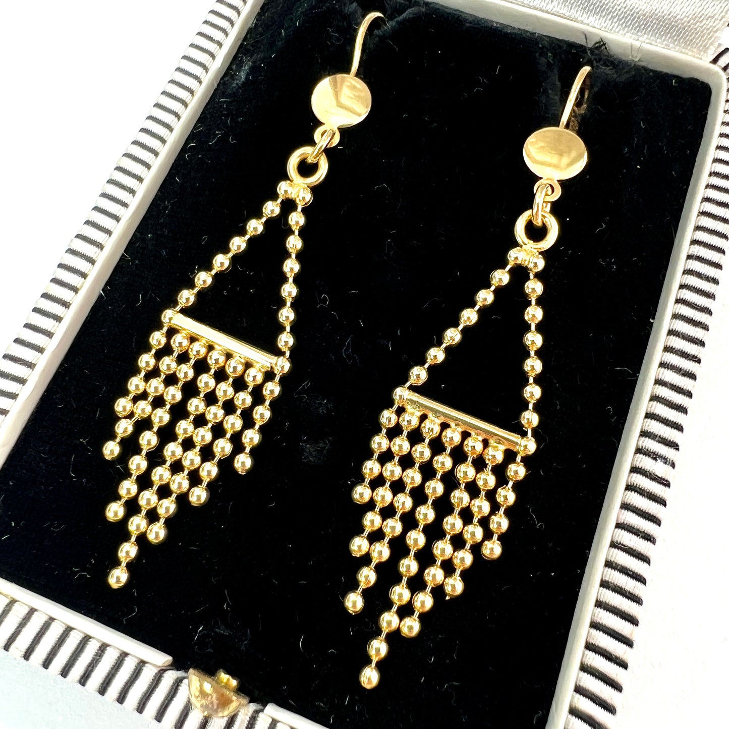 Vintage Solid 18CT Gold Modernist Fringe Drop Earrings