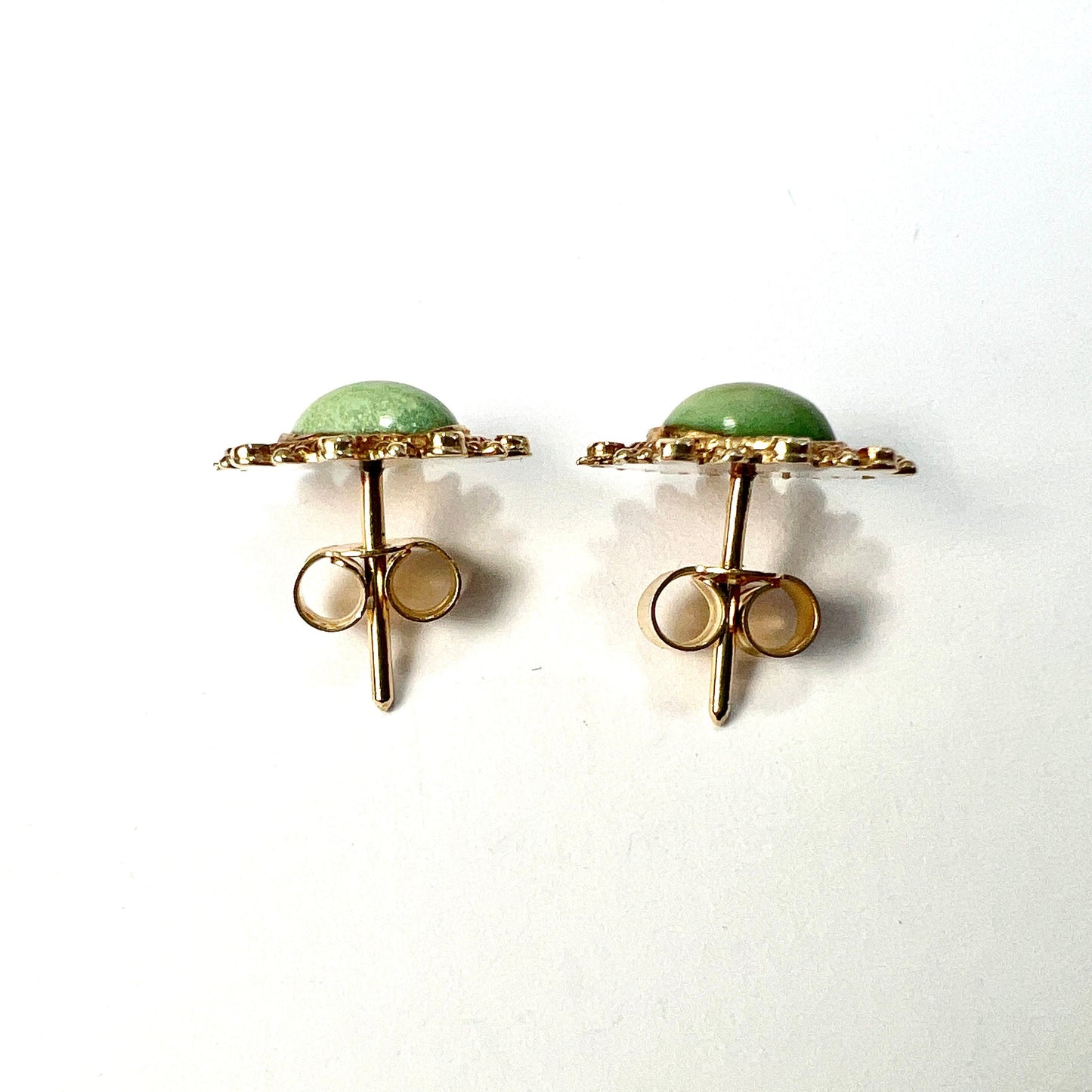 Vintage 9CT Gold Oval Green Cabochon Stud Earrings