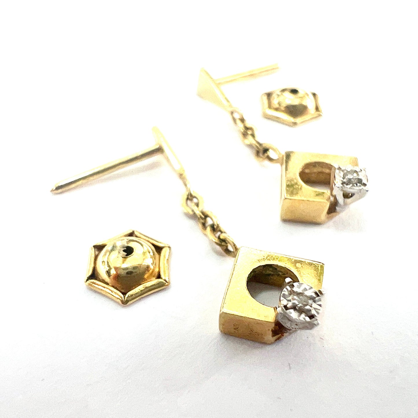 Vintage 9CT Gold Diamond Chain Drop Earrings