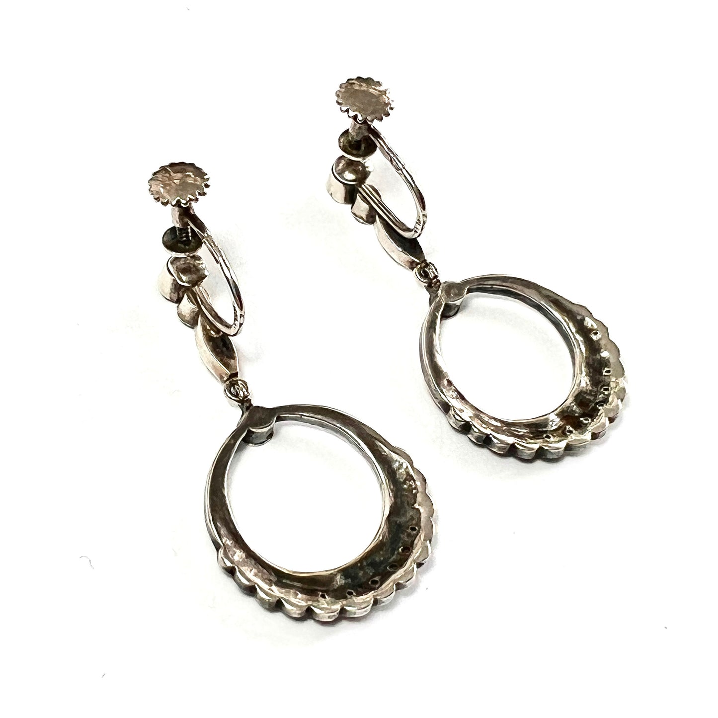 Vintage Art Deco Blue Enamel Marcasite Earrings