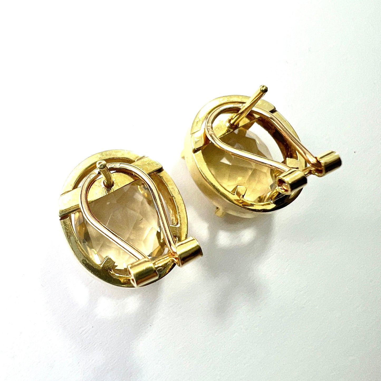 Vintage 18CT Gold Citrine Omega Earrings