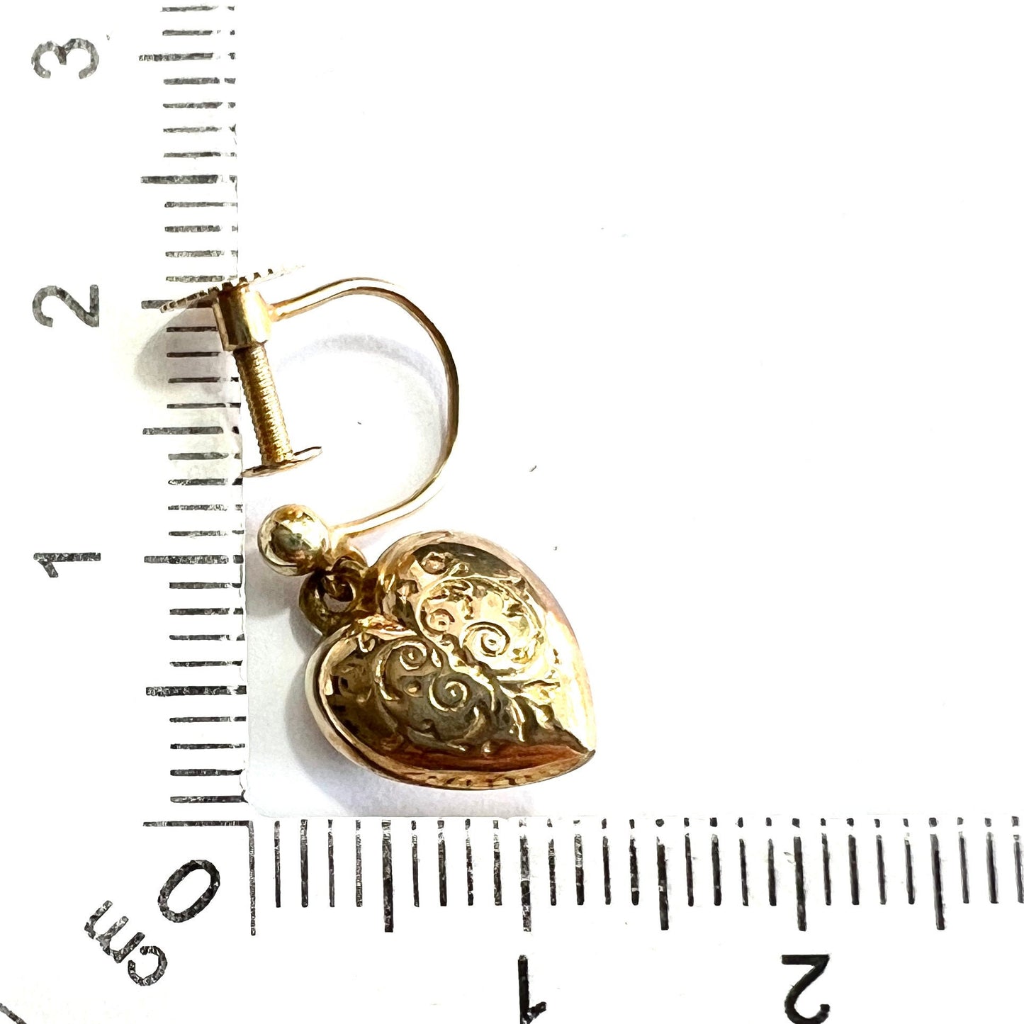 Vintage 9CT Gold Engraved Heart Drop Earrings