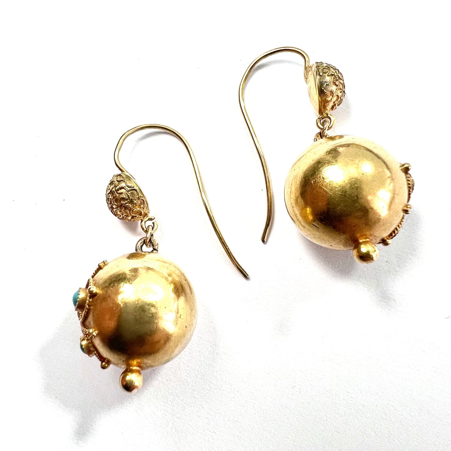 Victorian High Carat Gold Turquoise Orb Earrings