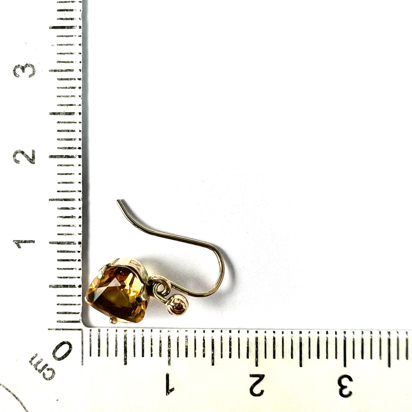 Tiny Vintage Deakin & Francis 9CT Gold Citrine Heart Drop • Single Earring