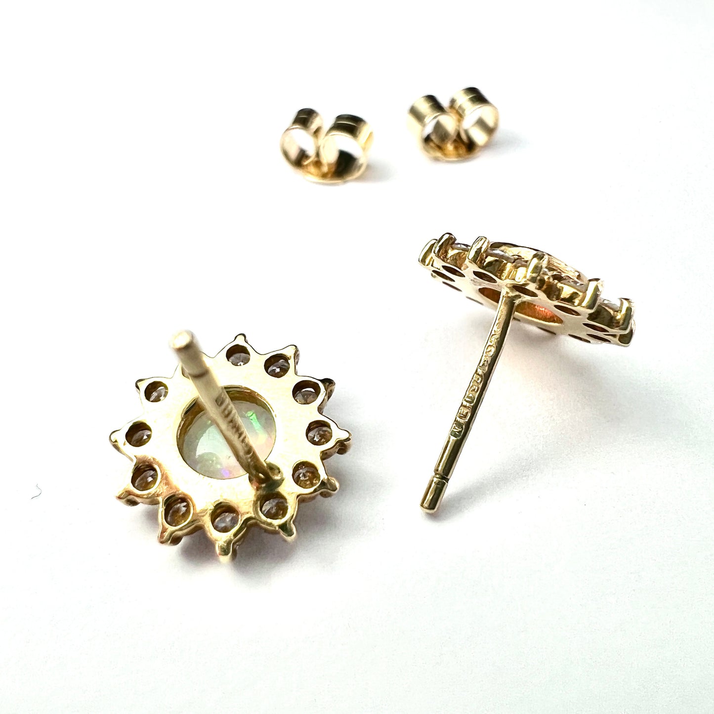 Mappin & Webb Boxed Vintage 18CT Gold Diamond and Opal Sunburst Studs