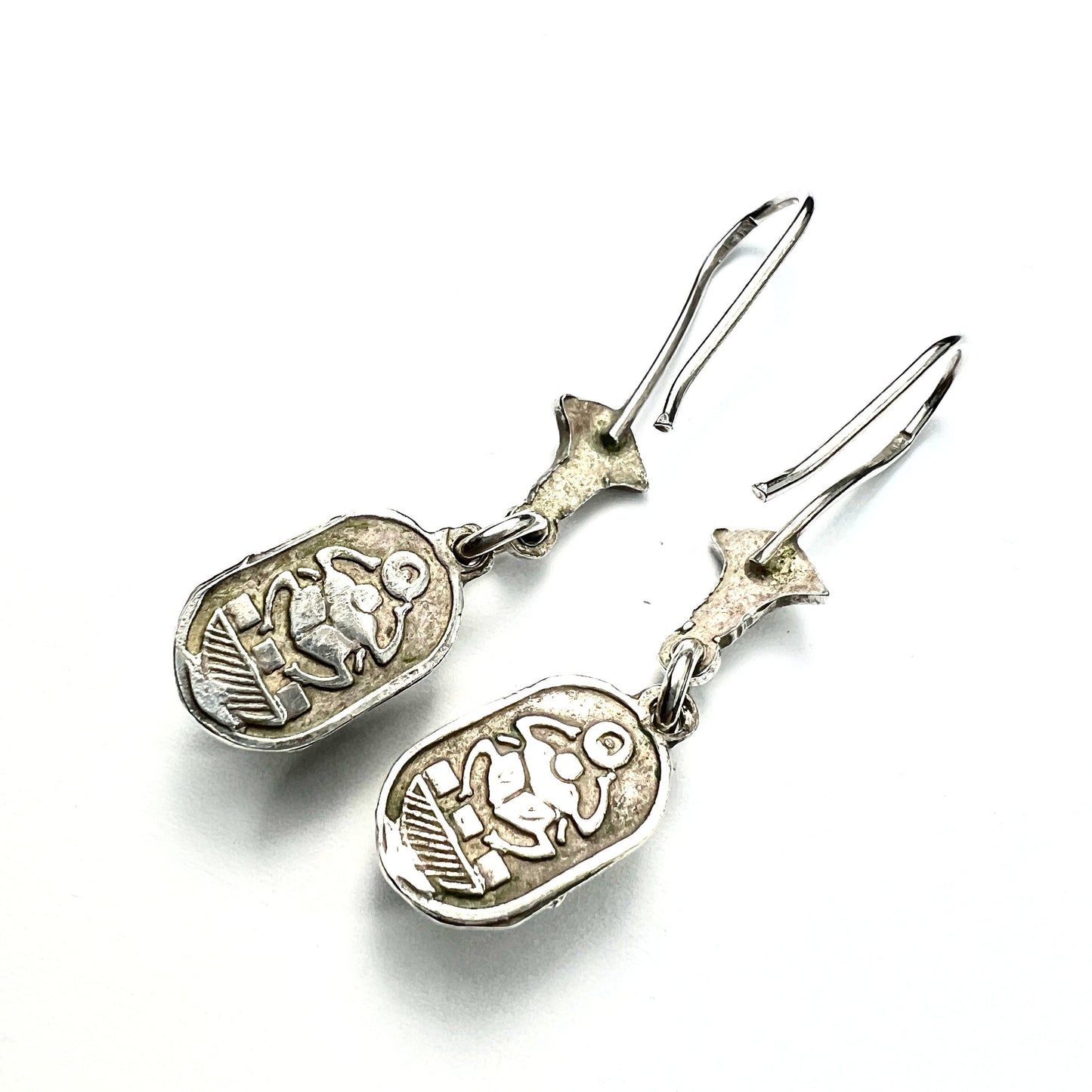 Vintage Silver Egyptian Scarab Beetle Earrings and Bracelet