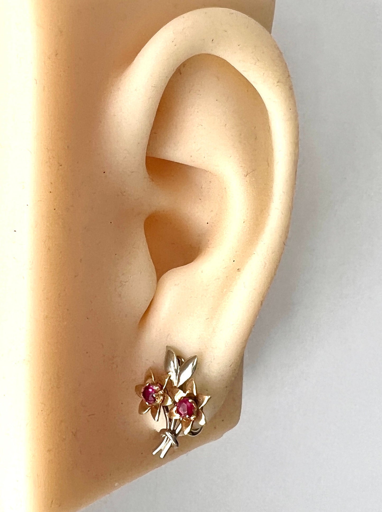 Vintage 9CT Gold Ruby Flower Earrings by Cropp & Farr