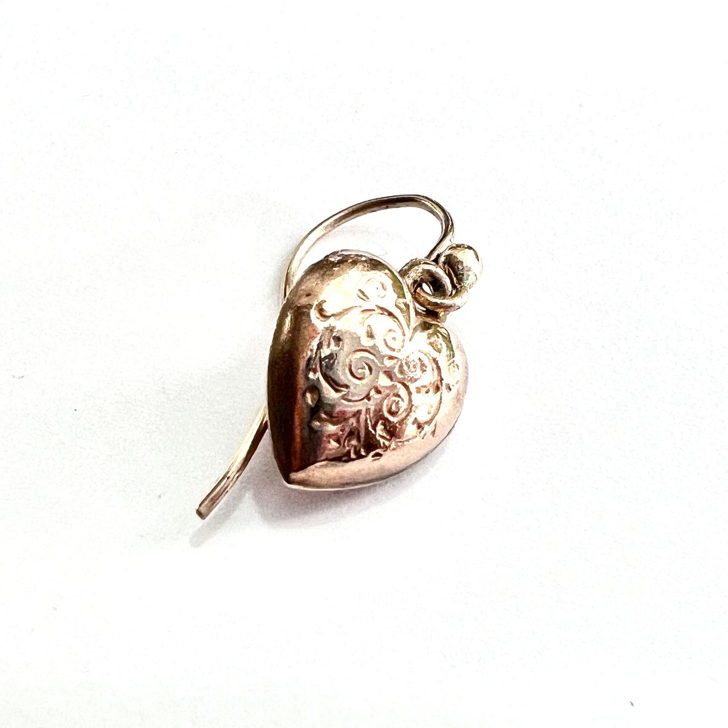 Vintage 9CT Gold Engraved Puffy Heart Drop • Single Earring