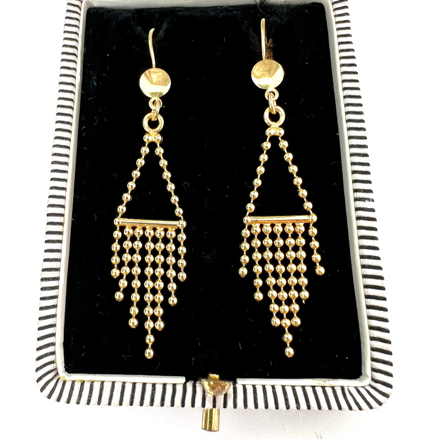 Vintage Solid 18CT Gold Modernist Fringe Drop Earrings