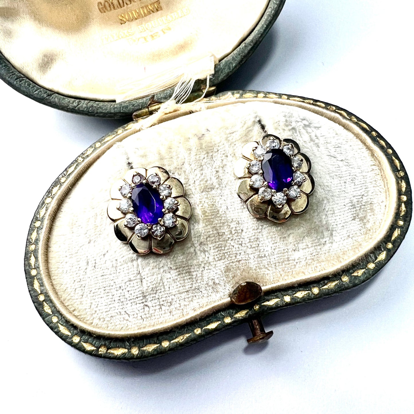 Vintage 9CT Gold Scalloped Amethyst Stud Earrings