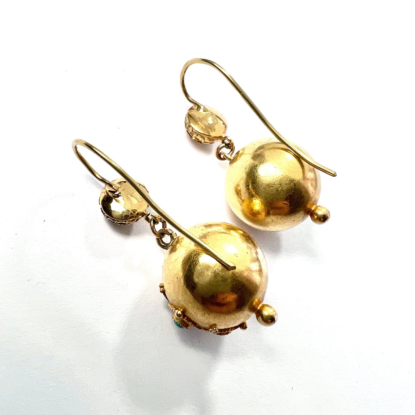 Victorian High Carat Gold Turquoise Orb Earrings