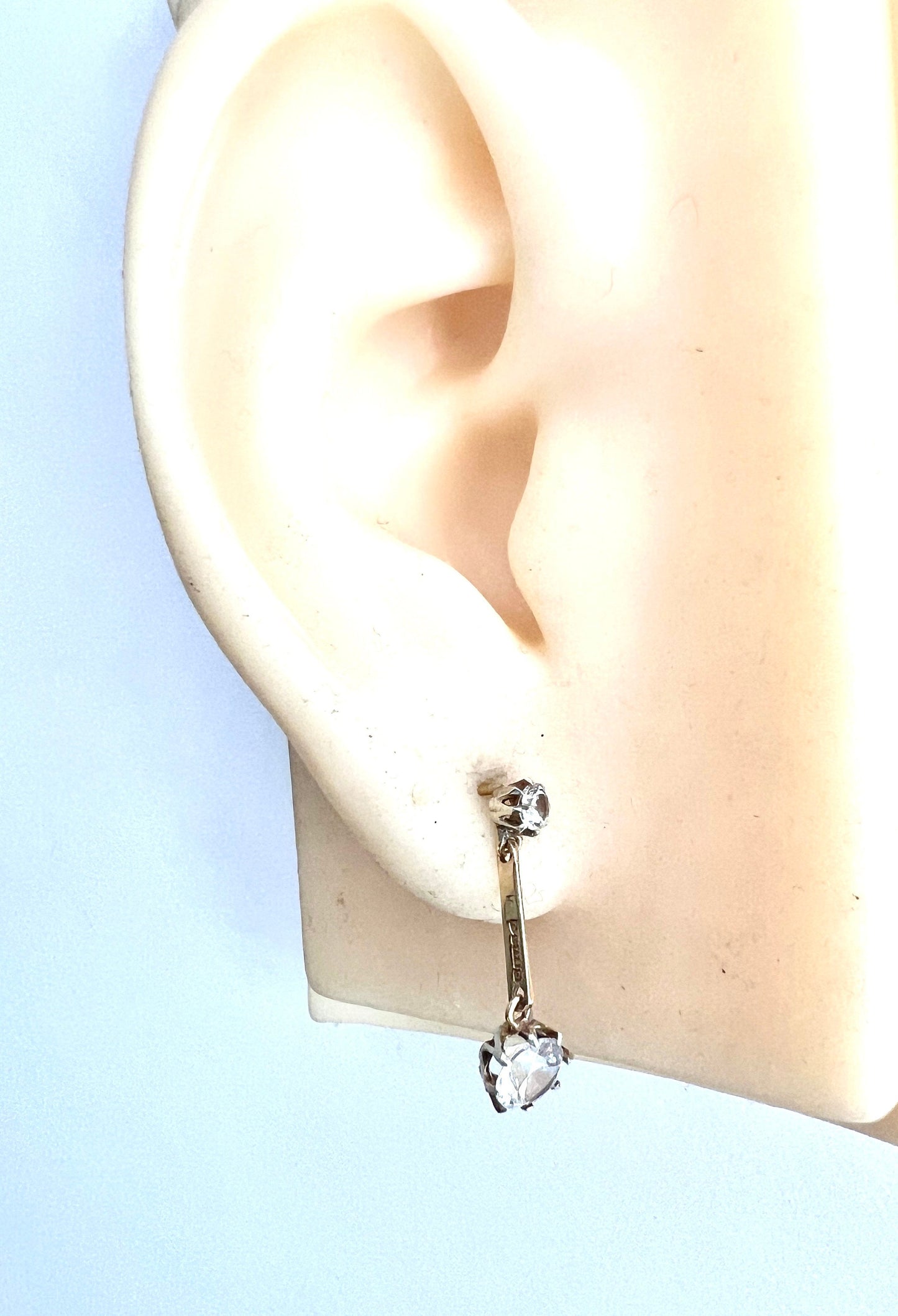 Vintage 9CT Gold Zircon Drop Earrings