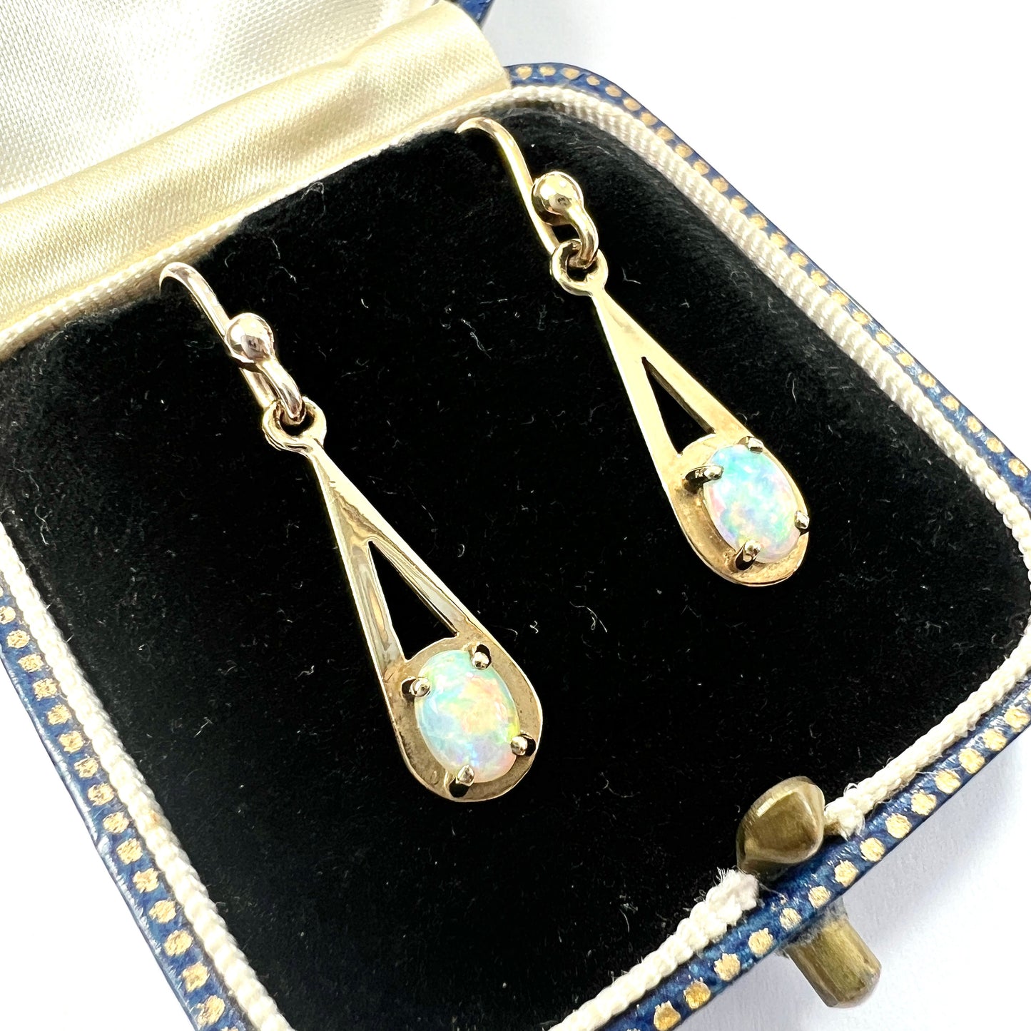 Vintage 9CT Gold Opal Teardrop Earrings