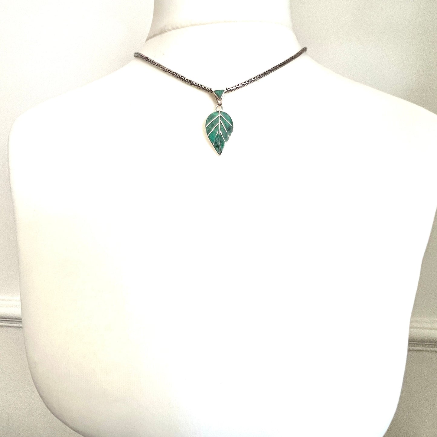 Vintage Malachite Leaf Sterling Silver Earrings and Pendant