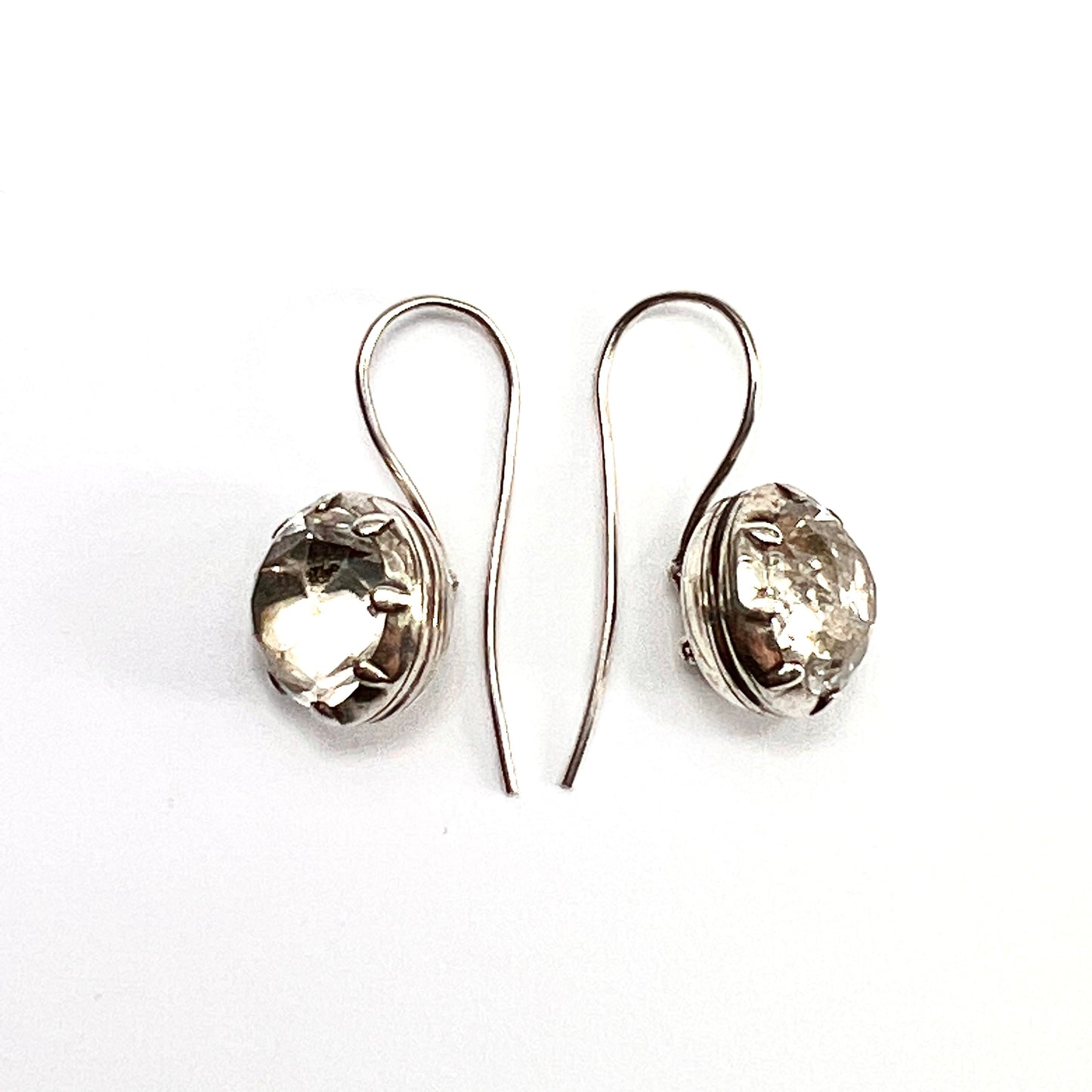 Large Georgian Silver Paste Solitaire Dormeuse Earrings